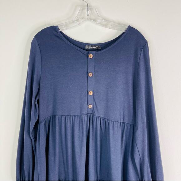 Sarin Mathews blue stretch tier button ruffle prairie midi dress medium - Picture 2 of 6